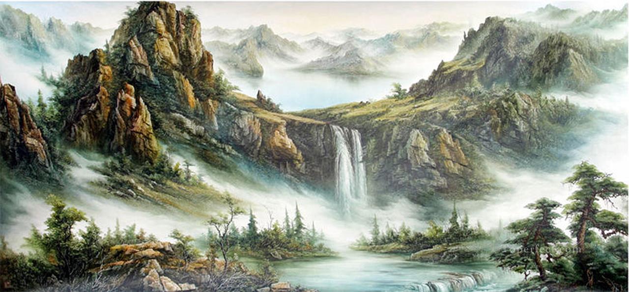 霧の中のロッキー山脈 中国の風景油絵